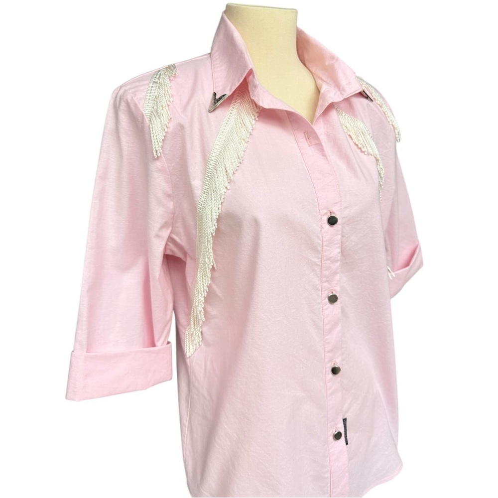 Vintage Lilia Smitty Pink Western Fringe Snap Shirt Size Medium